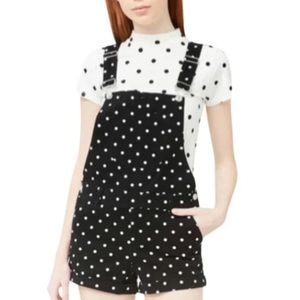 NWT Forever 21 Overall Short alls Romper black white polka dot 27